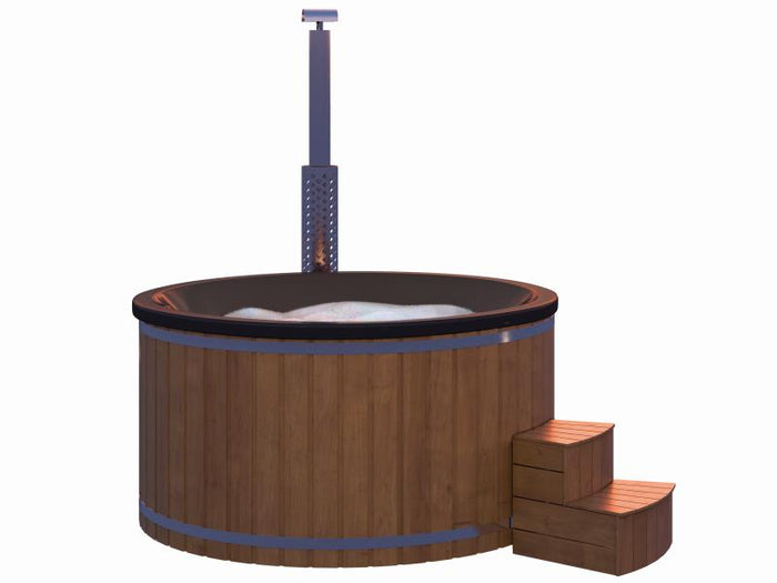 Wolff Finnhaus Badebottich Typ 5, schwarzer Einsatz, Thermoholz, integr. Edelstahlofen, inkl. Wasser