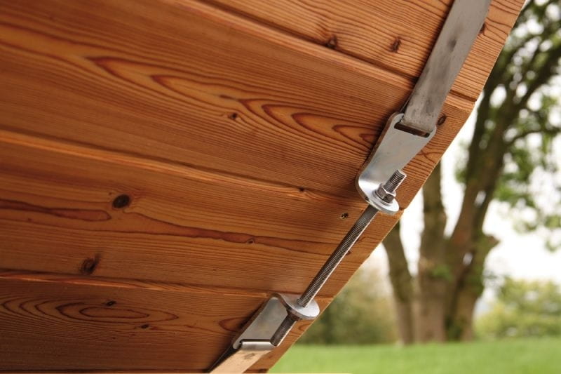 Wolff Finnhaus Campingfass 330, 1-Raum montiert mit schwarzen Dachschindeln