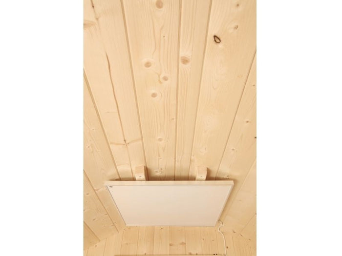 Wolff Finnhaus Campingfass 330, 2-Raum montiert mit schwarzen Dachschindeln