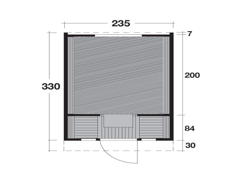 Wolff Finnhaus Campingfass 330, 2-Raum montiert mit schwarzen Dachschindeln