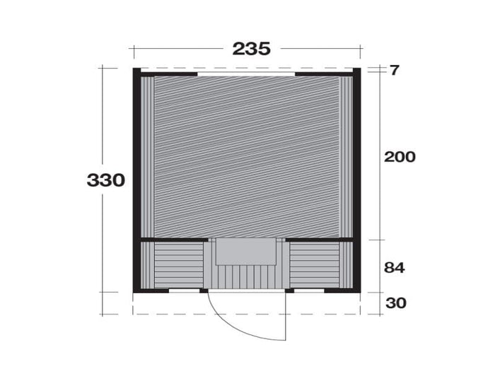 Wolff Finnhaus Campingfass 330, 2-Raum montiert mit schwarzen Dachschindeln