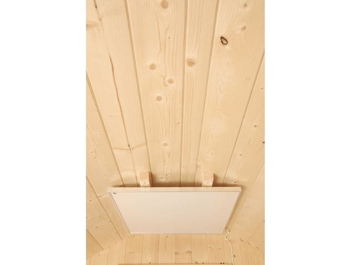 Wolff Finnhaus Campingfass 393, 2-Raum montiert mit schwarzen Dachschindeln