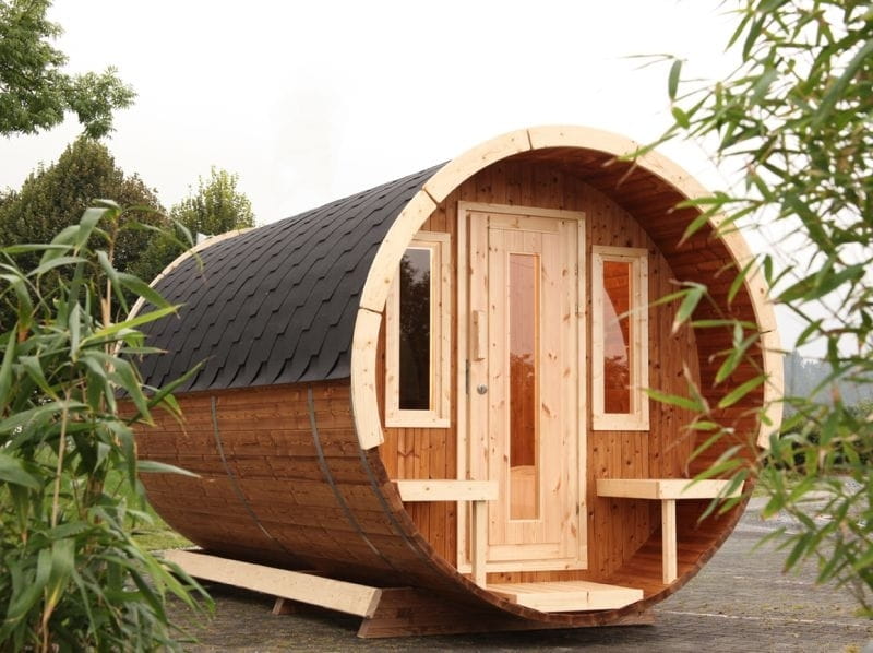 Wolff Finnhaus Campingfass 480, 2-Raum Bausatz mit schwarzen Dachschindeln