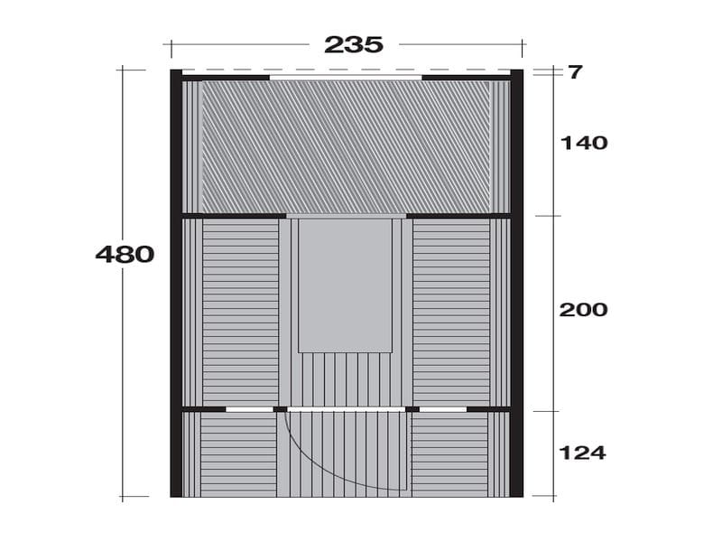 Wolff Finnhaus Campingfass 480, 2-Raum montiert mit schwarzen Dachschindeln