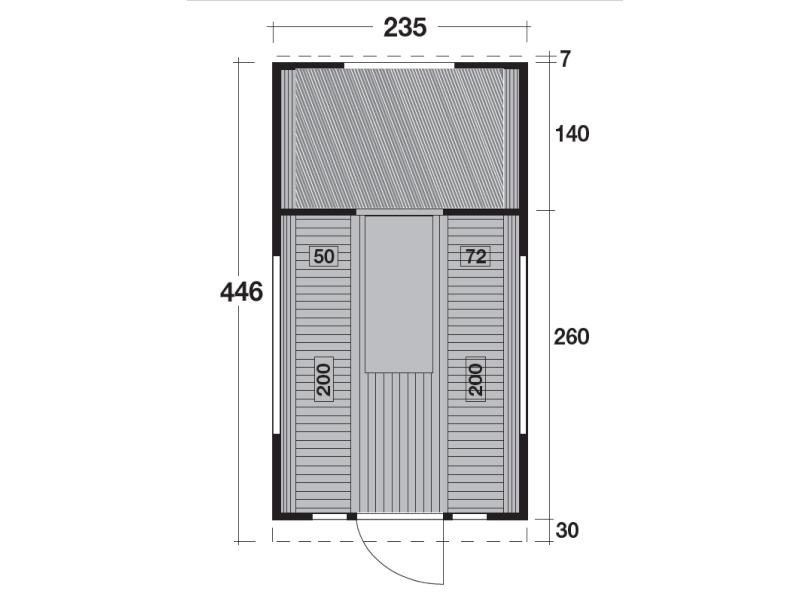 Wolff Finnhaus Campingfass Sylt 446-2, 2-Raum montiert mit schwarzen Dachschindeln.