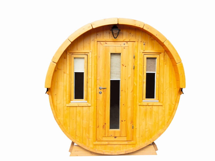 Wolff Finnhaus Campingfass Sylt 446-2, 2-Raum Bausatz mit schwarzen Dachschindeln.