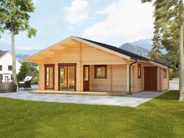 Wolff Finnhaus Ferienhaus Odenwald 92-B mit Schlafboden und Anbau, natur