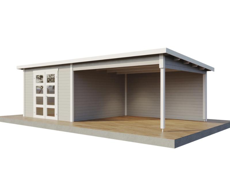 Wolff Finnhaus Gartenhaus Ole 7133, 28 mm, mit Anbau und Rückwand, hellgrau