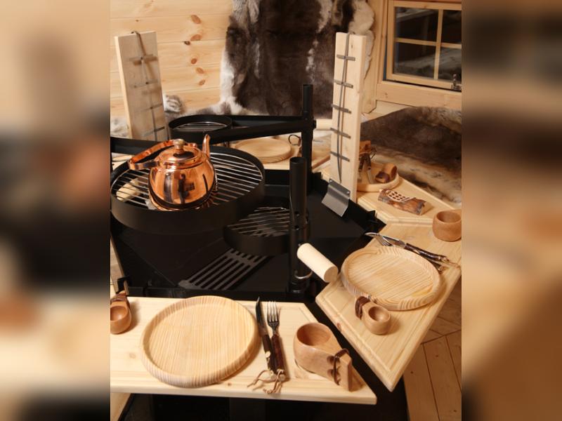 Wolff Finnhaus Grillkota 9 de luxe inkl. rote Dachschindeln und Grillanlage