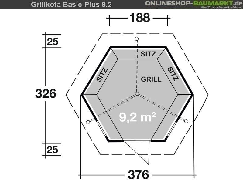 Wolff Finnhaus Grillkota 9 de luxe inkl. schwarzen Dachschindeln und Grillanlage