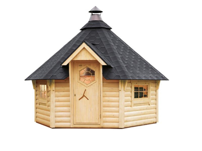 Wolff Finnhaus Grillkota 9 de luxe inkl. schwarzen Dachschindeln