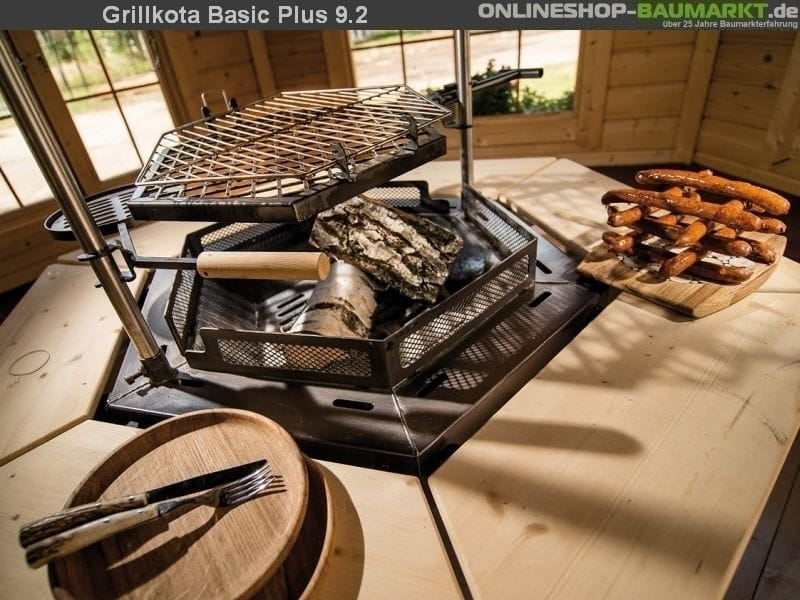 Wolff Finnhaus Grillkota 9 de luxe mit Anbau inkl. rot-schwarzen Dachschindeln