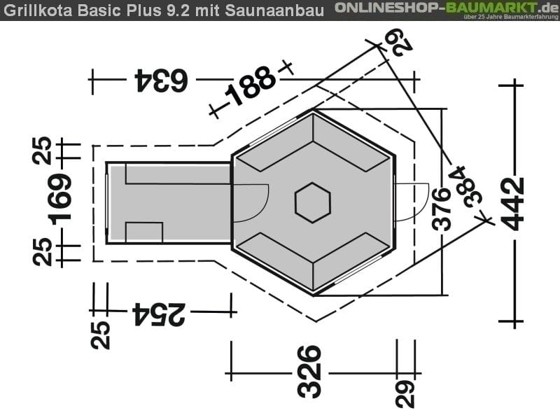 Wolff Finnhaus Grillkota 9 de Luxe mit Saunaanbau und schwarzen Schindeln