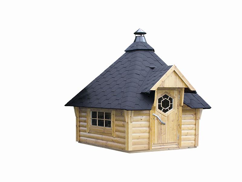 Wolff Finnhaus Grillkota Basic 9 mit Grillanlage schwarze Schindeln