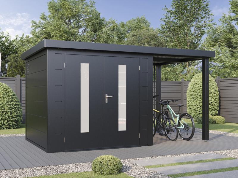 Wolff Finnhaus Metallgartenhaus Elvar 3924, Anthrazit, inkl. Seitendach links 1,50 m
