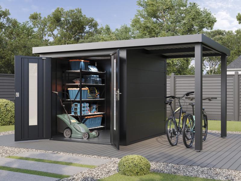 Wolff Finnhaus Metallgartenhaus Elvar 3924, Anthrazit, inkl. Seitendach links 1,50 m
