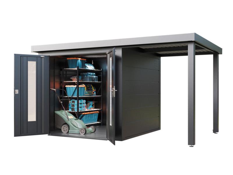 Wolff Finnhaus Metallgartenhaus Elvar 3924, Anthrazit, inkl. Seitendach links 1,50 m