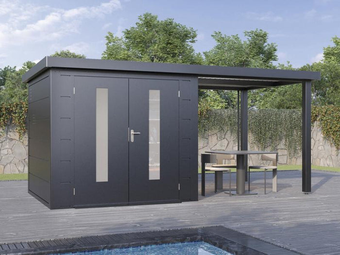 Wolff Finnhaus Metallgartenhaus Elvar 4824, Anthrazit, inkl. Seitendach links 2,40 m