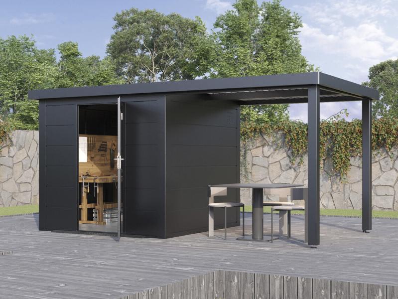 Wolff Finnhaus Metallgartenhaus Thorin 4824, Anthrazit, 1 flg, inkl. Seitendach links 2,40 m