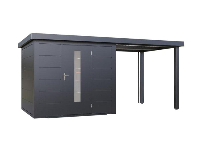 Wolff Finnhaus Metallgartenhaus Thorin 4824, Anthrazit, 1 flg, inkl. Seitendach links 2,40 m