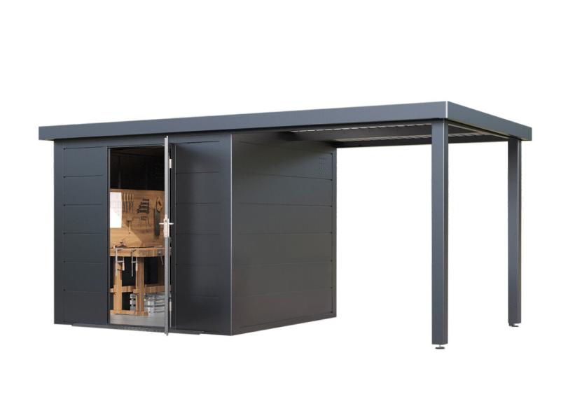 Wolff Finnhaus Metallgartenhaus Thorin 4824, Anthrazit, 1 flg, inkl. Seitendach links 2,40 m
