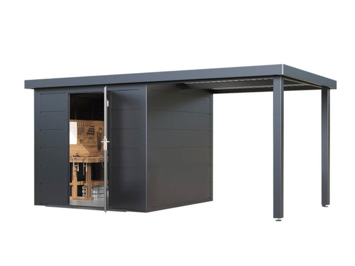 Wolff Finnhaus Metallgartenhaus Thorin 4824, Anthrazit, 1 flg, inkl. Seitendach links 2,40 m