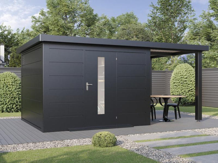 Wolff Finnhaus Metallgartenhaus Thorin 5424, Anthrazit, 1 flg, inkl. Seitendach links 2,40 m