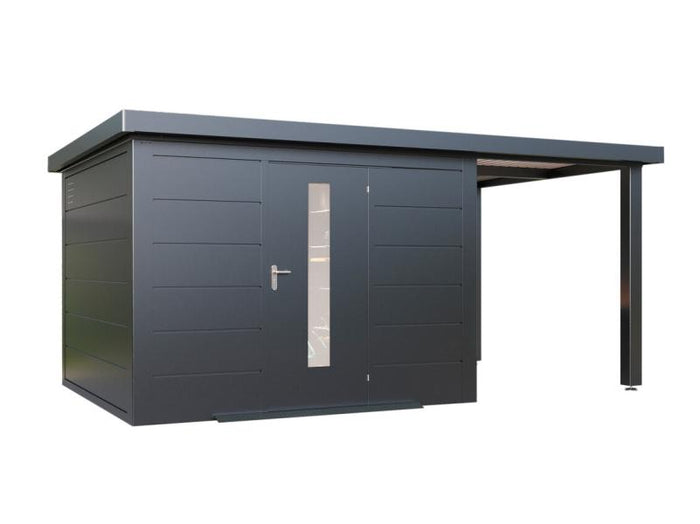 Wolff Finnhaus Metallgartenhaus Thorin 5424, Anthrazit, 1 flg, inkl. Seitendach links 2,40 m