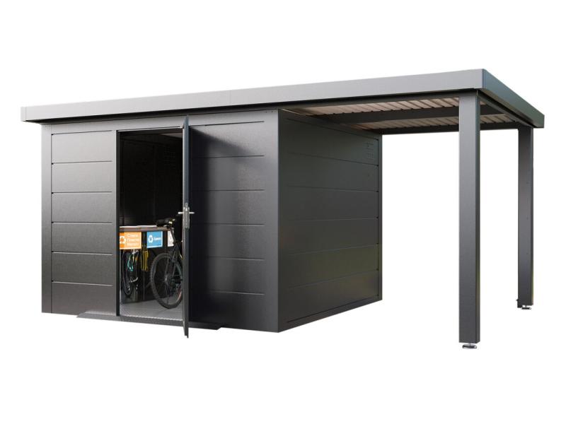 Wolff Finnhaus Metallgartenhaus Thorin 5424, Anthrazit, 1 flg, inkl. Seitendach links 2,40 m