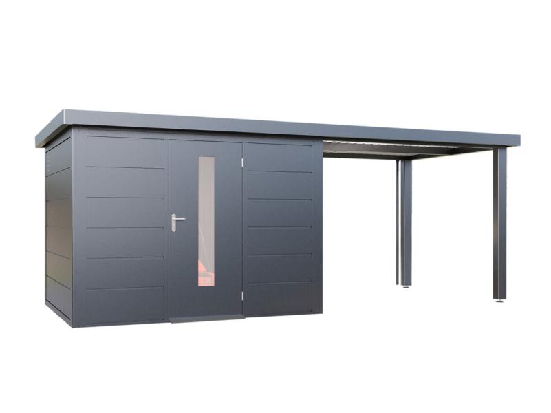 Wolff Finnhaus Metallgartenhaus Thorin 6024, Anthrazit, inkl. Seitendach 3 m