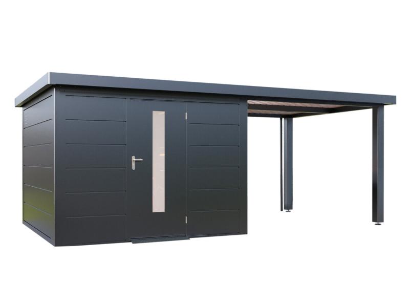 Wolff Finnhaus Metallgartenhaus Thorin 6030, Anthrazit, 1 flg, inkl. Seitendach 3 m