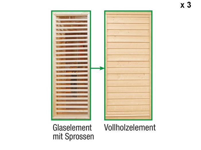 Wolff Finnhaus Paradiso Tauschwand 3 x (Glaselement mit Sprossen Tausch in Vollholzelement )