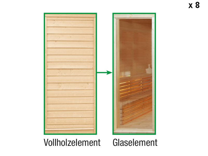 Wolff Finnhaus Paradiso Tauschwand 8 x (Vollholzelement Tausch in Glaselement)