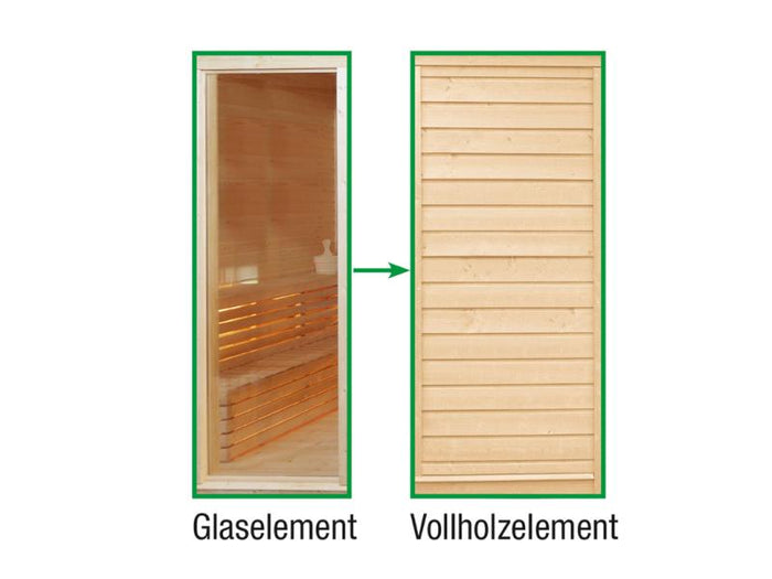 Wolff Finnhaus Paradiso Tauschwand (Glaselement Tausch in Vollholzelement)
