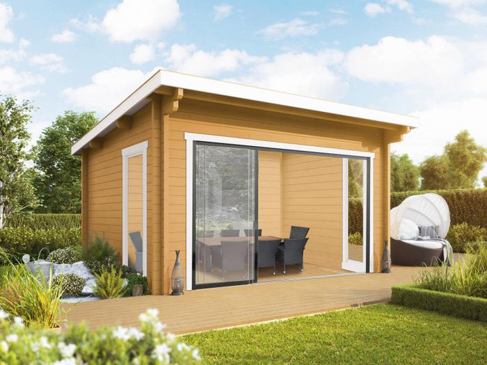 Wolff Finnhaus Pultdachhaus Alvina 44mm XL mit Schiebetür rechts öffnend