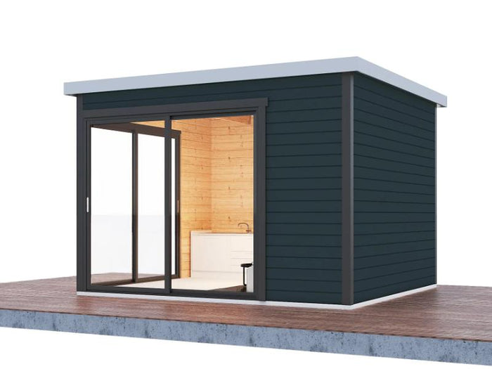 Wolff Finnhaus Pultdachhaus Studio 44-B Anthrazit mit 2 Schiebetüren