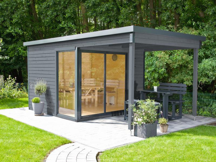 Wolff Finnhaus Pultdachhaus Studio 44-B mit Seitendach, Hellgrau