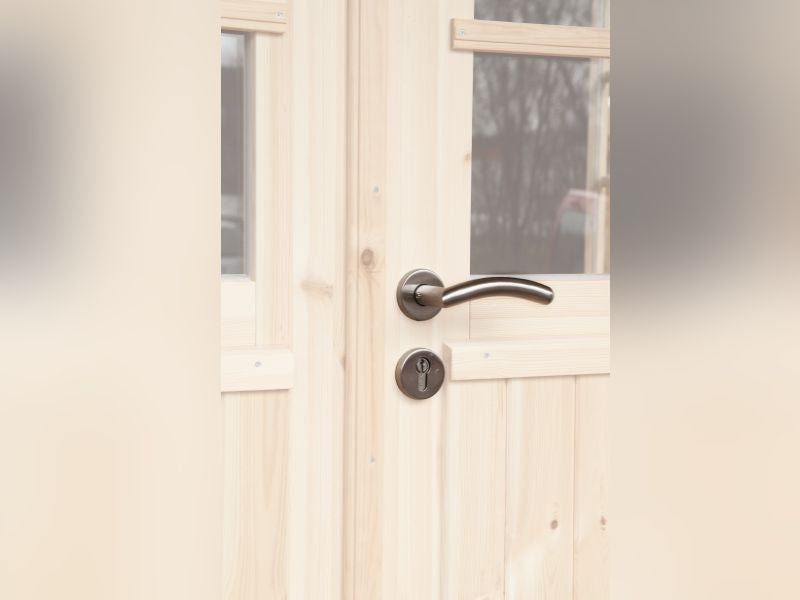 Wolff Finnhaus Pulti 34-B Typ 4 mit SD A und Dreieckglas-Tür naturbelassen