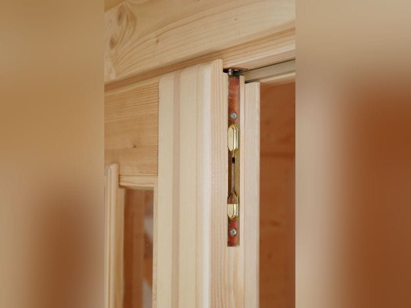 Wolff Finnhaus Pulti 34-B Typ 4 mit SD A und Dreieckglas-Tür naturbelassen