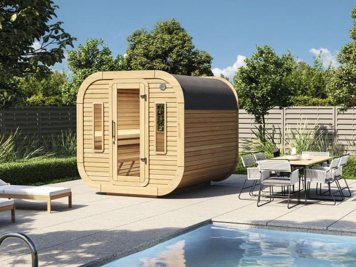 Wolff Finnhaus Sauna Luago 2x2 montiert Typ 2 Art 1, natur, inkl. Dacheindeckung und Fenster