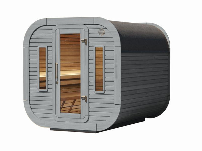 Wolff Finnhaus Sauna Luago 2x2 montiert Typ 2 Art 1, hellgrau, inkl. Dacheindeckung und Fenster