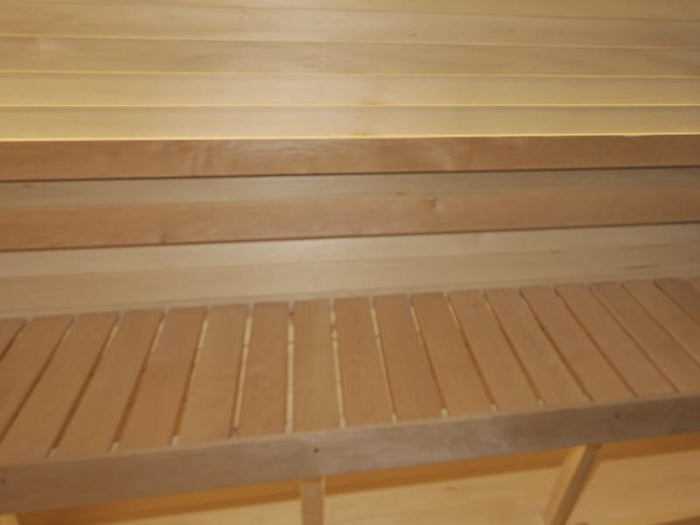 Wolff Finnhaus Sauna Luago 2x2 montiert Typ 3 Art 1, Kiefer, inkl. Dacheindeckung und Vollglasfront