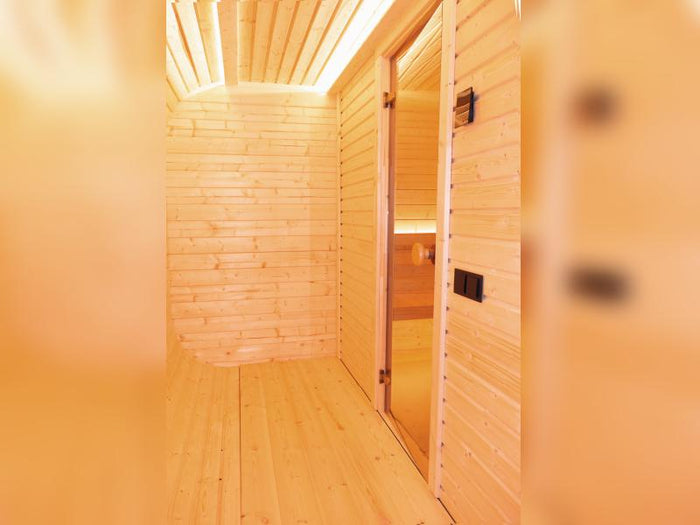 Wolff Finnhaus Sauna Luago 3x2 Bausatz Typ 3 Art 1, natur, inkl. Dacheindeckung, Vollglasfront und V