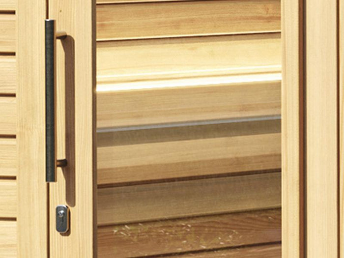 Wolff Finnhaus Sauna Luago 3x2 montiert Typ 3 Art 1, anthrazit, inkl. Dacheindeckung, Vollglasfront