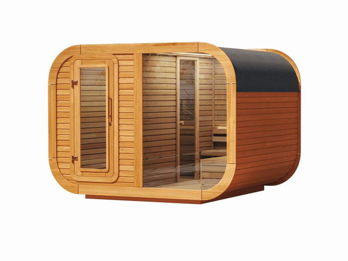 Wolff Finnhaus Sauna Luago 3x2 montiert Typ 3 Art 1, Kiefer, inkl. Dacheindeckung, Vollglasfront und