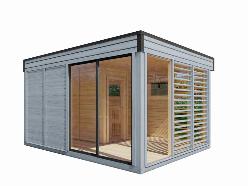 Wolff Finnhaus Sauna Paradiso 4x3 (2-Raum), hellgrau