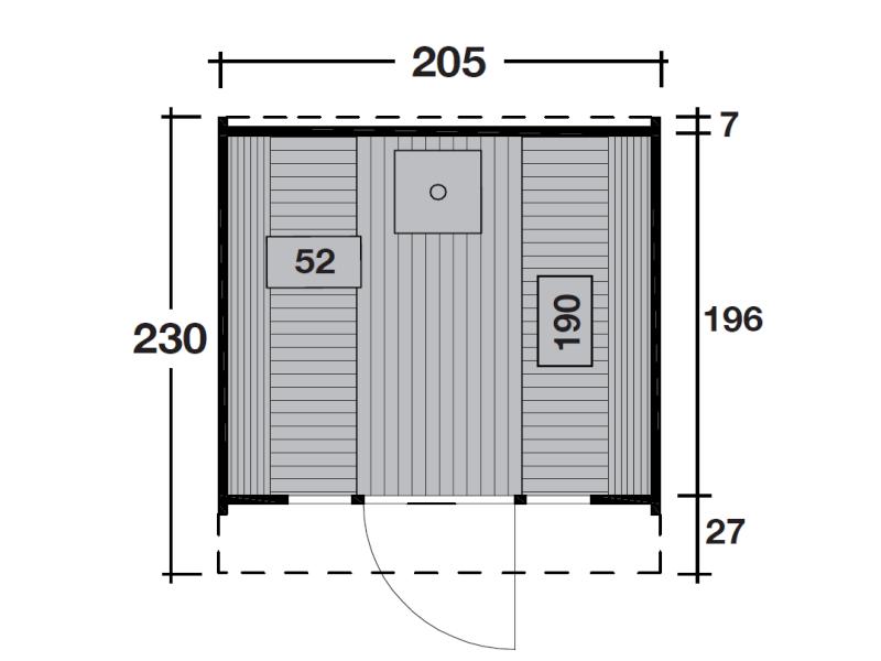 Wolff Finnhaus Saunafass 230 basic montiert mit schwarzen Dachschindeln