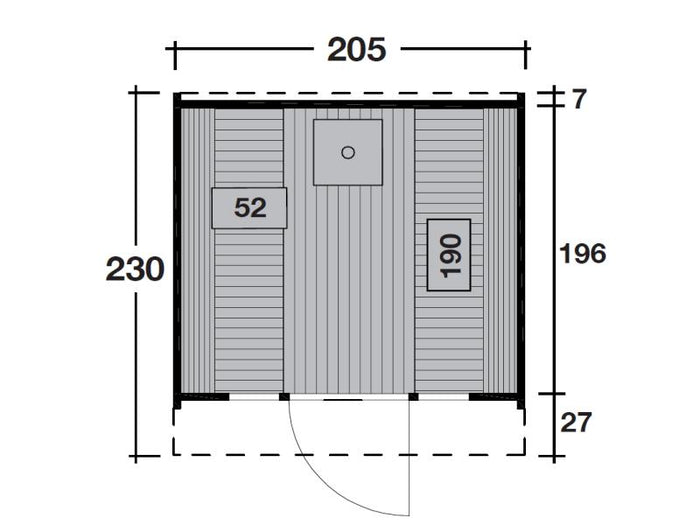 Wolff Finnhaus Saunafass 230 basic montiert mit schwarzen Dachschindeln