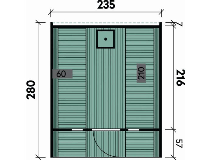 Wolff Finnhaus Saunafass 280 de luxe montiert DS schwarz Anstrich Hellgrau