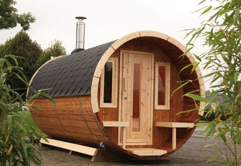 Wolff Finnhaus Saunafass 280 de luxe Thermoholz montiert DS schwarz